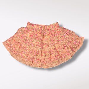 Aerie  Floral Lace Trim Tiered Mini Skirt Peach Pink Size Small